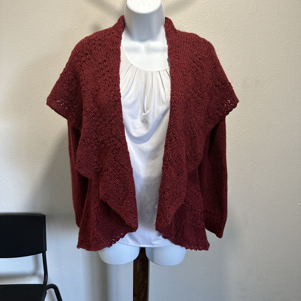D’Stylo Baby Alpaca Burgundy Open Front Cardigan - Soft & Cozy Knit - Size S
